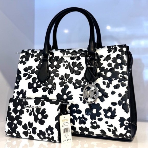 Michael Kors Sheila Medium Floral Print Satchel Bag & Matching Bifold Wallet Set - Picture 1 of 10